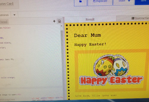 An Easter card using HTML