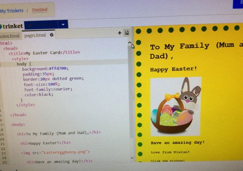 An Easter card using HTML